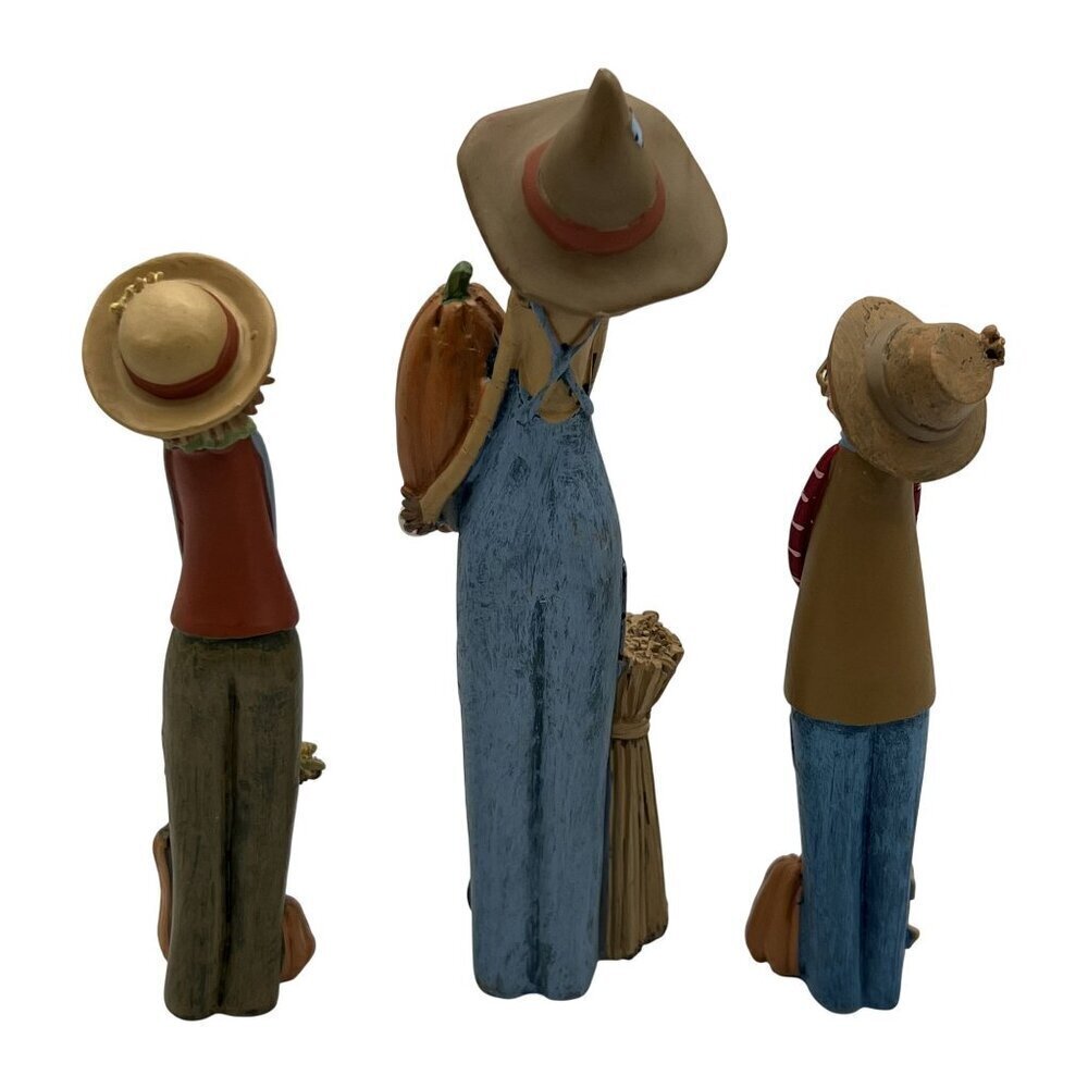 Harvest Blessings RARE Vintage Scarecrow Pencil Figurine Set Folk Art Fall Decor - Picture 2 of 15